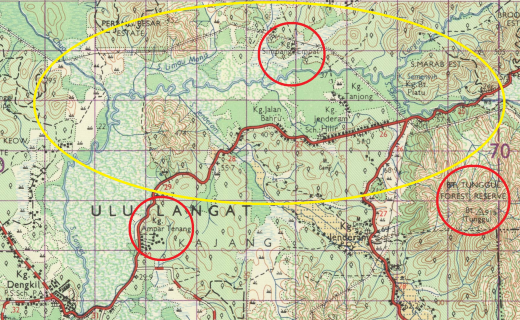 Peta kemungkinan lokasi Subang Hilang, 1962 (Dekat)