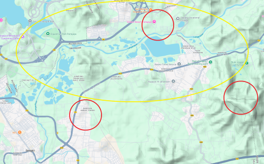 Peta kemungkinan lokasi Subang Hilang, 2025 (Dekat)